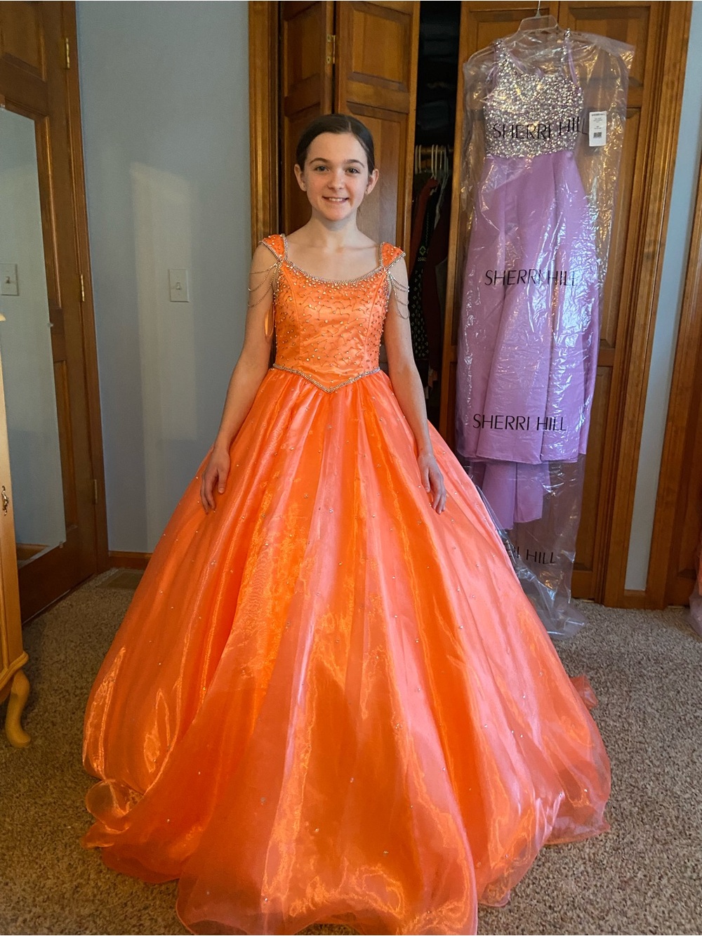 Jonathan Kayne Girls Vibrant Orange Pageant Dress